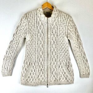 Aran Sweater Market Merino Wool Cable Zip Cardigan Sweater Fisherman Chunky